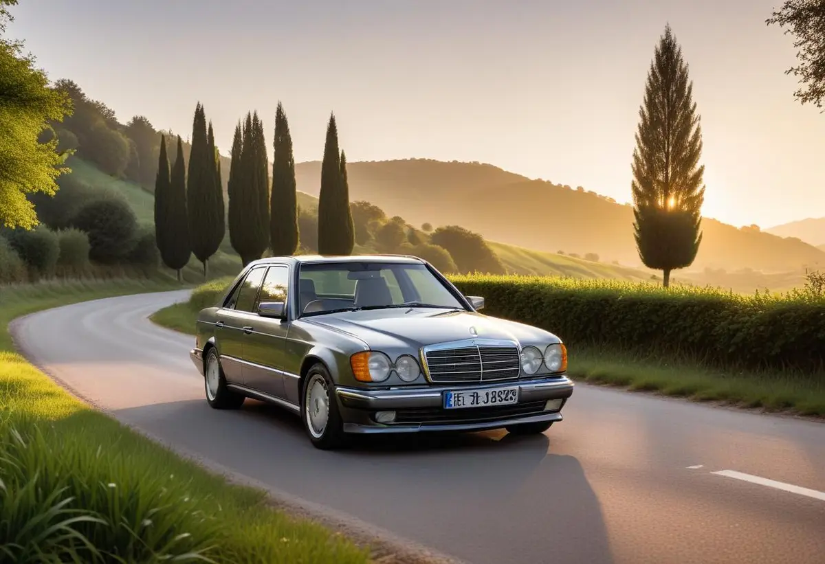 Fånga nostalgisk lyxbilsmagi med Mercedes E60 AMG illustration